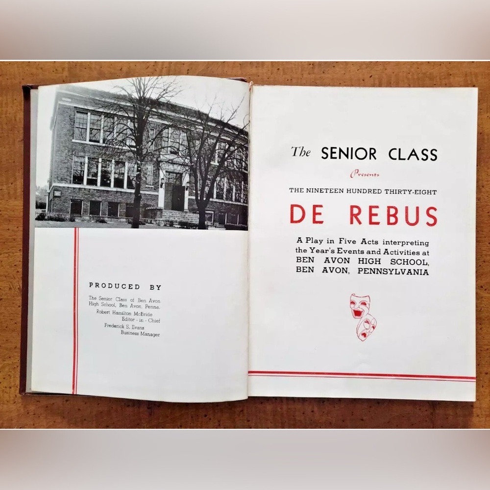 1938 "THE DE REBUS" BEN AVON HIGH SCHOOL YEARBOOK, BEN AVON, PA - Picture 4 of 8
